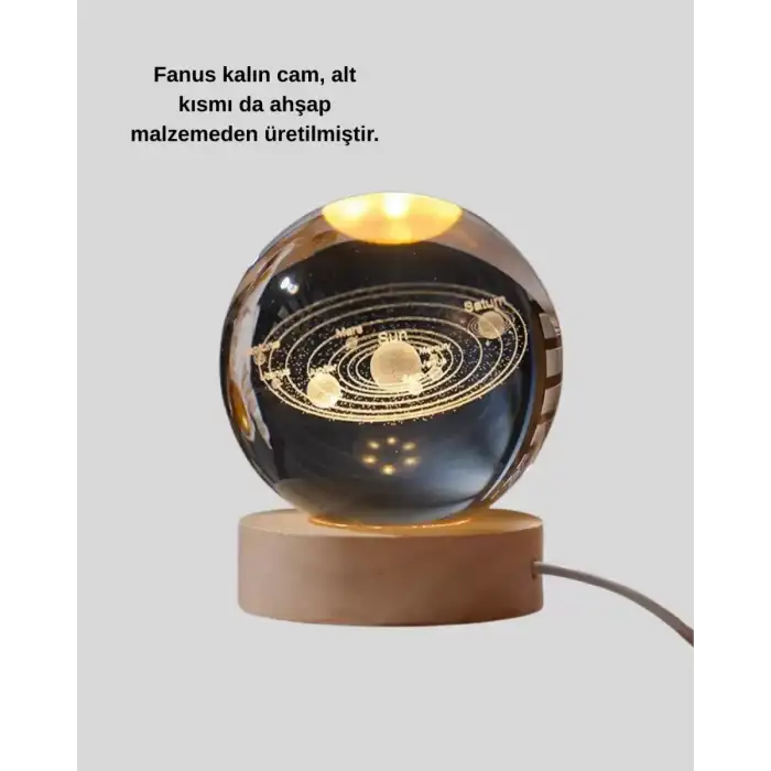 AsilTech USB Bağlantılı Işıklı Kristal Küre Modern Ahşap Tabanlı Dekor