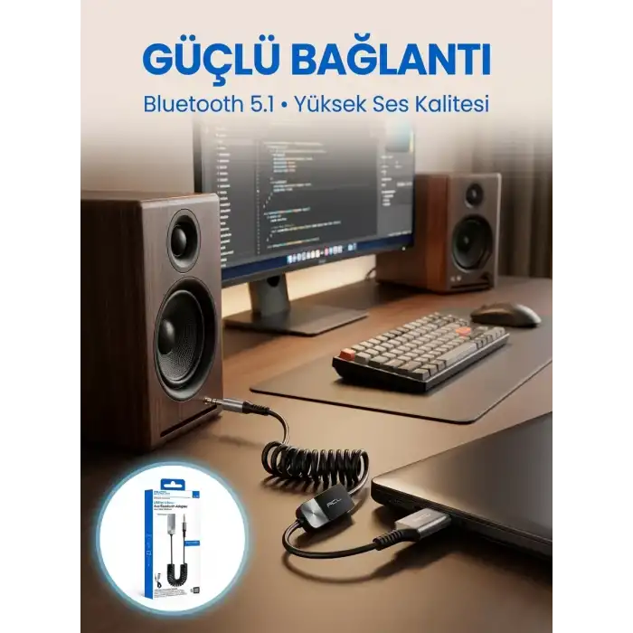 AsilTech USB Bluetooth AUX Ses Adaptörü Kablosuz Müzik Aktarım Cihazı