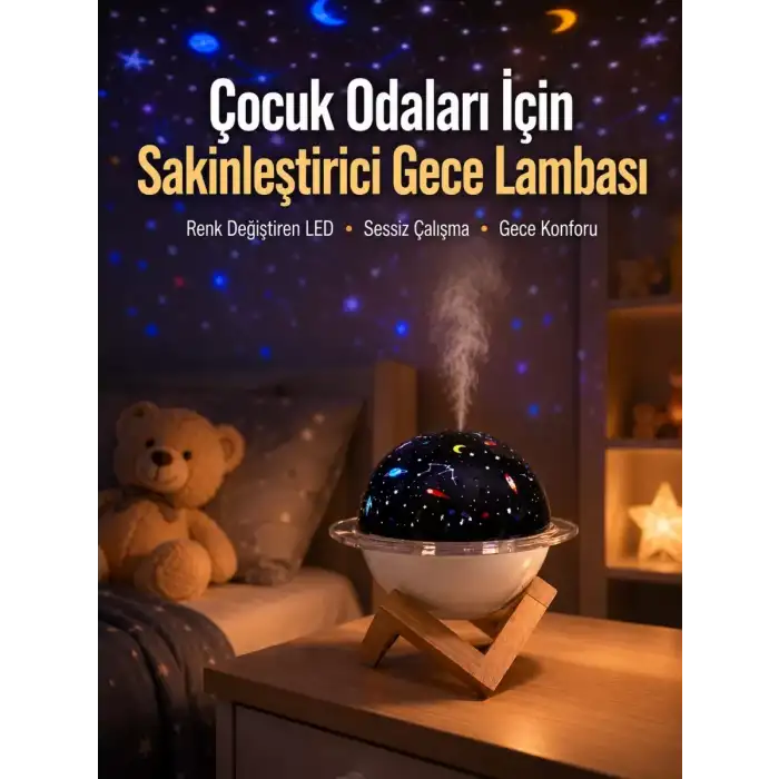 AsilTech USB ile çalışan projektörlü aromaterapi nemlendirici masaüstü kullanım için uygun