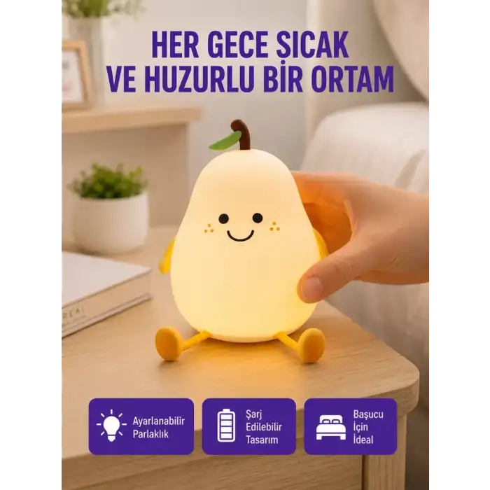 AsilTech USB Şarjlı Armut Gece Lambası Dokunmatik Renk Değişimli
