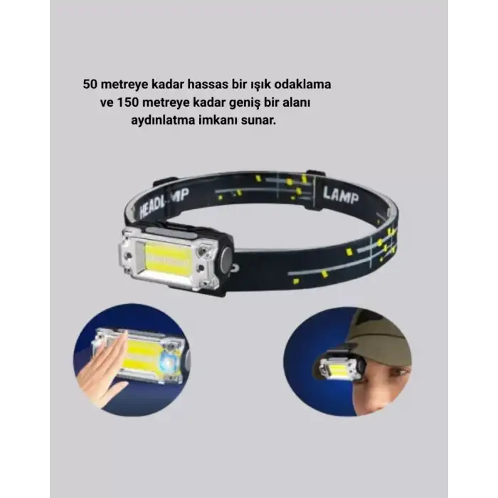 AsilTech USB Şarjlı Mini LED KAFA Feneri 50m Odak 150m Geniş Aydınlatm