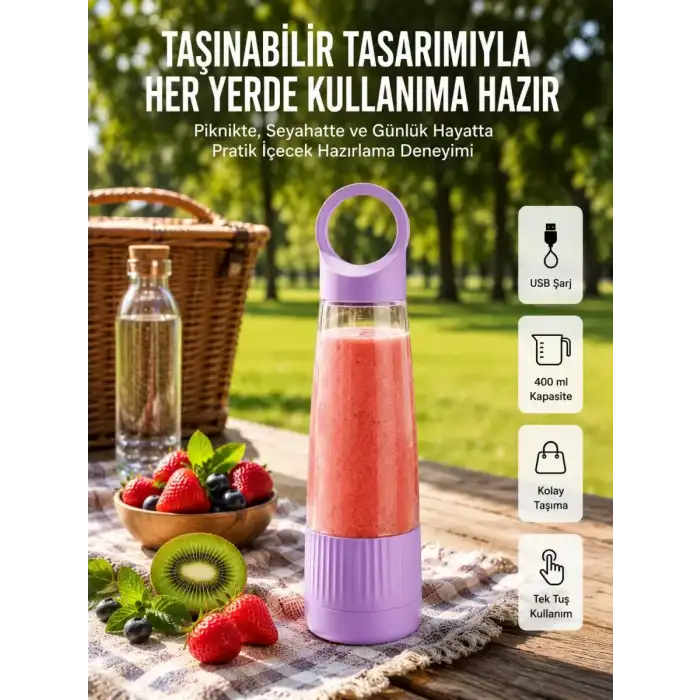 AsilTech USB Şarjlı Taşınabilir Smoothie Blender 400 ml