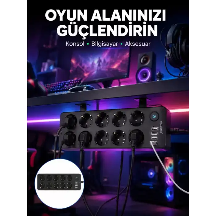 AsilTech USB ve Type-C Çıkışlı 10lu Akım Korumalı Çoklu Priz Güç Dağıtıcı