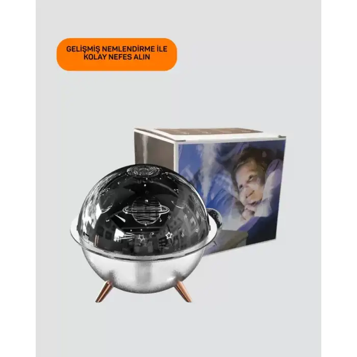 AsilTech Uzay Temalı Projeksiyonlu Nemlendirici USB Güçlü Gece Lambası