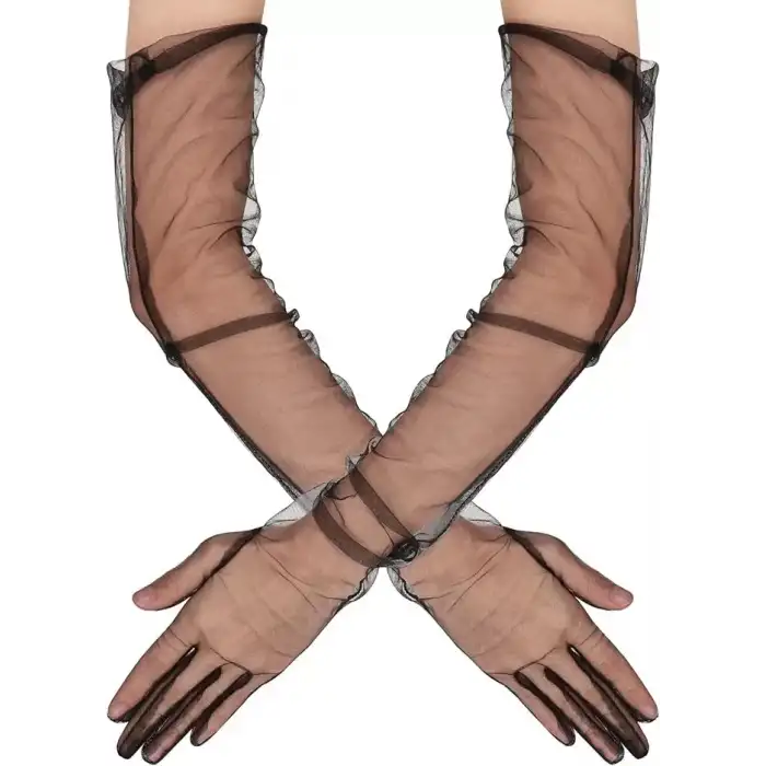 AsilTech Uzun Boy Likralı Siyah Yetişkin Mega Tül Eldiven