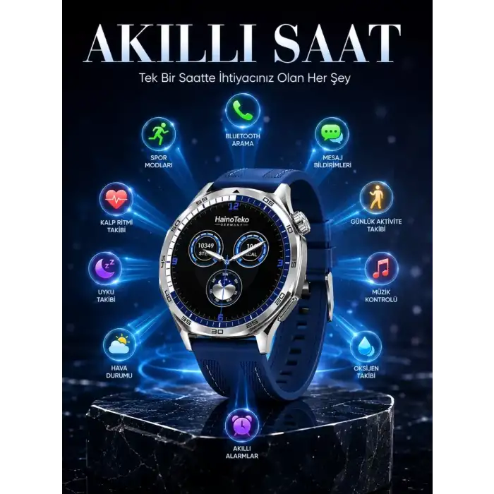 AsilTech Uzun Süreli Pil Ömrüne Sahip AMOLED Akıllı Saat 3 Kordonlu Tasarım