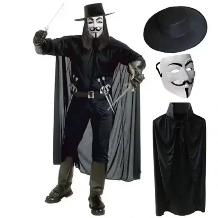 AsilTech V For Vendetta Maskesi Şapka Pelerin Seti