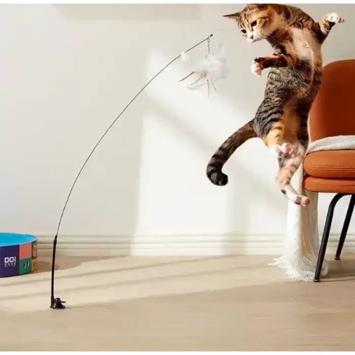 AsilTech Vantuzlu Tüylü Zilli Kedi Oyun Oltası