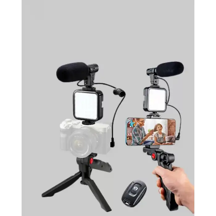 AsilTech Video Çekim Kiti Tripod LED Işık Harici Mikrofon ve Bluetooth Kumanda Seti