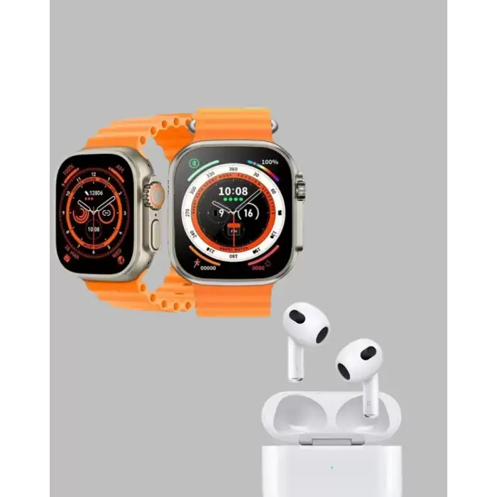 AsilTech Watch 9 Max Akıllı Saat Seti 2 Kordonlu Kablosuz Kulaklık Hediyeli
