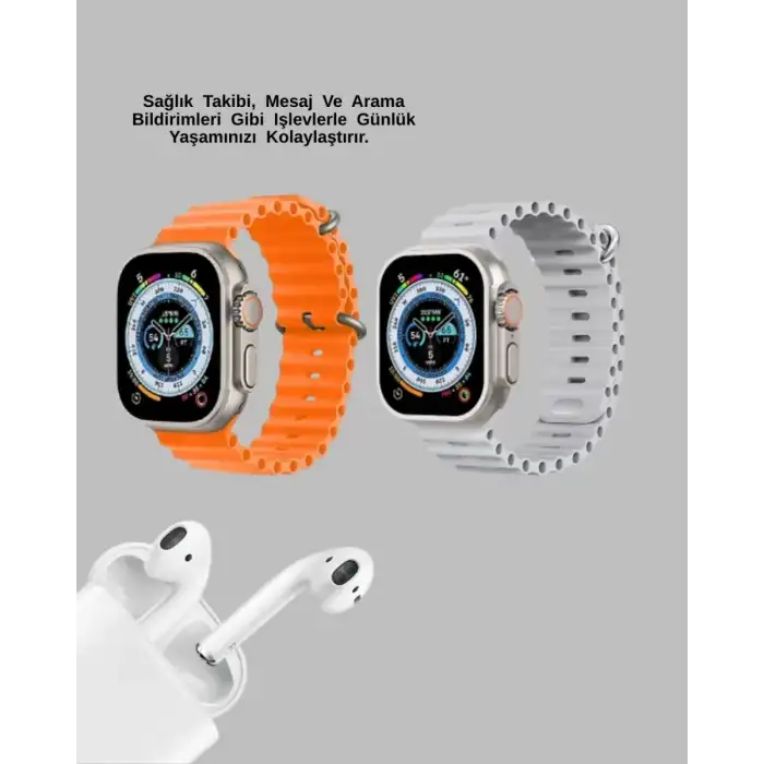 AsilTech Watch 9 Max Akıllı Saat Seti 2 Kordonlu Kablosuz Kulaklık Hediyeli