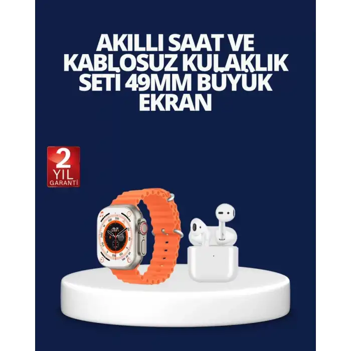 AsilTech Watch 9 Max Akıllı Saat ve Kablosuz Kulaklık Seti 2 Kordonlu Sesli Görüşme Özellikli