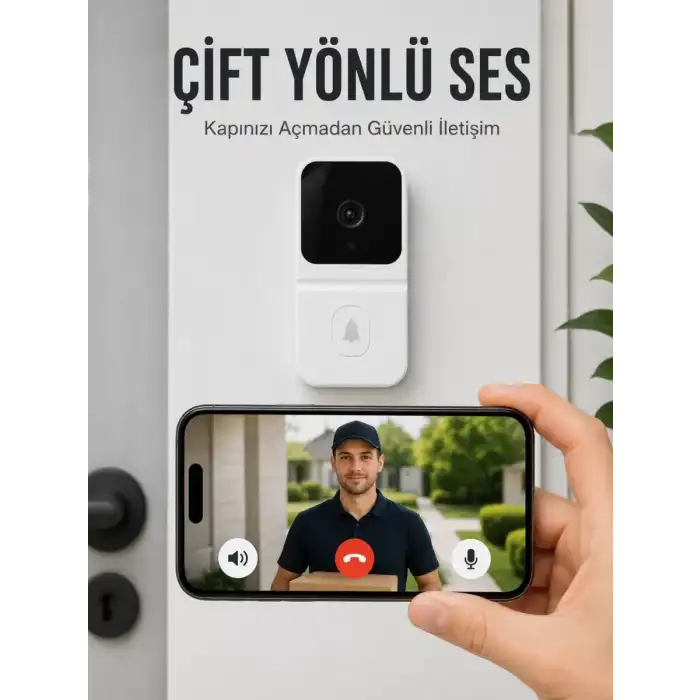 AsilTech Wi-Fi Beyaz Görüntülü Kapı Zili  HD Kamera, Gece Görüşü ve Çift Yönlü Konuşma Özellikli