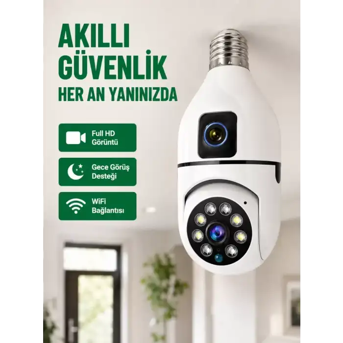 AsilTech WiFi Ampul Güvenlik Kamerası 1080P Full HD Gece Görüşlü ve Hareket Algılamalı