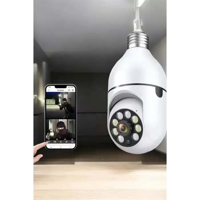 AsilTech Wifi Kamera Duylu Ampul Görünümlü 360 Derece Dönebilen Ev Kamerası