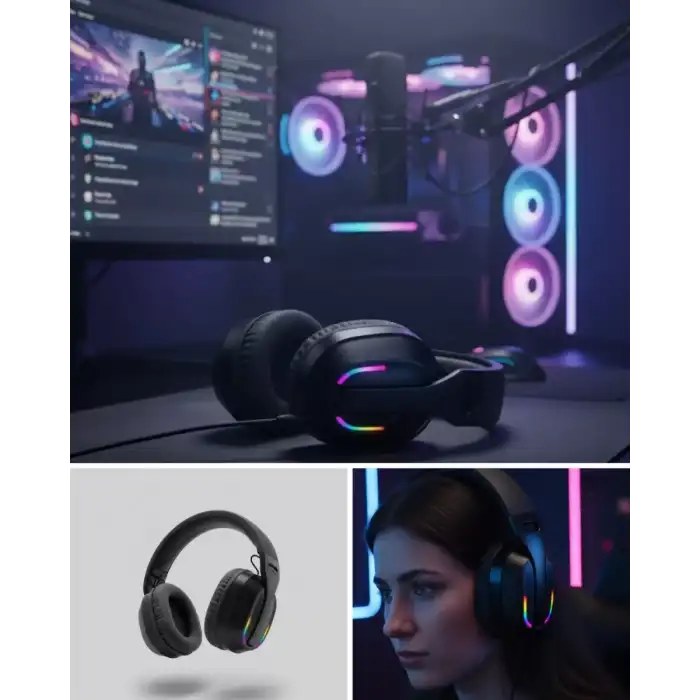 AsilTech Wireless Oyuncu Kulaklığı RGB Işıklı Uzun Bataryalı Mikrofonlu Headset