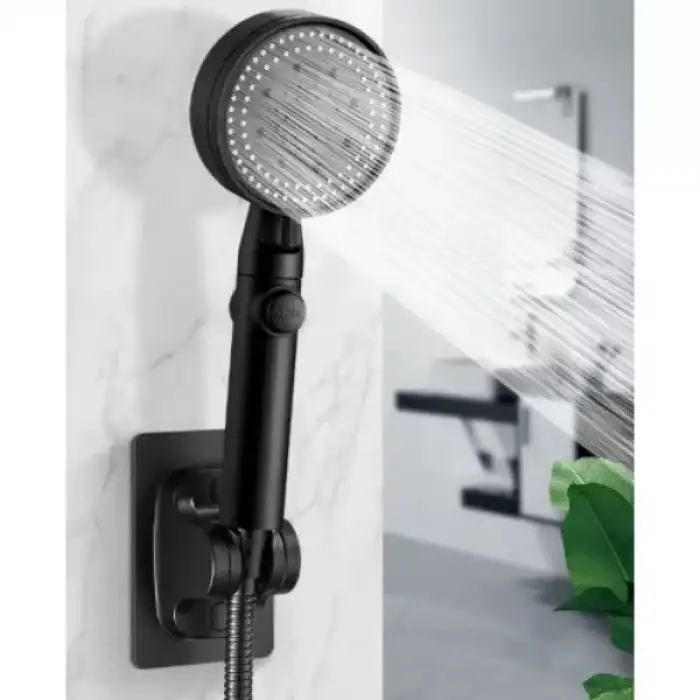AsilTech Yapışkanlı Duş Başlığı Tutucu Ayarlı Siyah