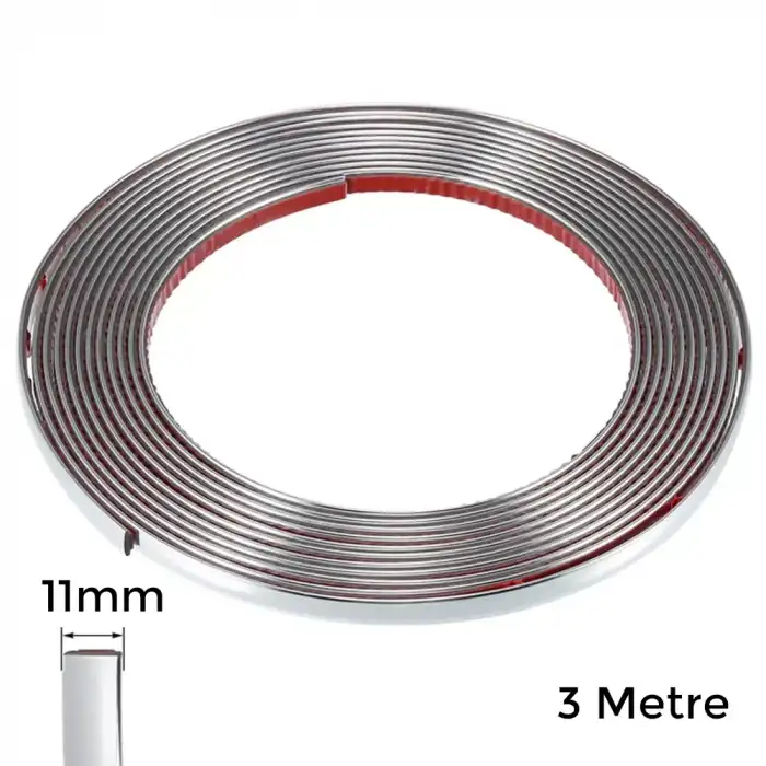 AsilTech Yapışkanlı Nikelaj Şerit Bant Çıta 11mm 3 Metre Krom
