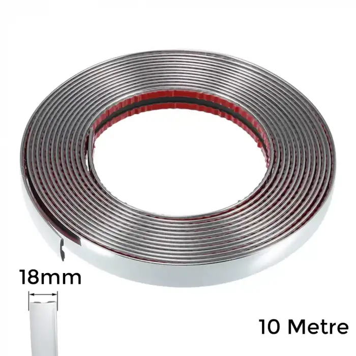 AsilTech Yapışkanlı Nikelaj Şerit Bant Çıta 18mm 10 Metre Krom