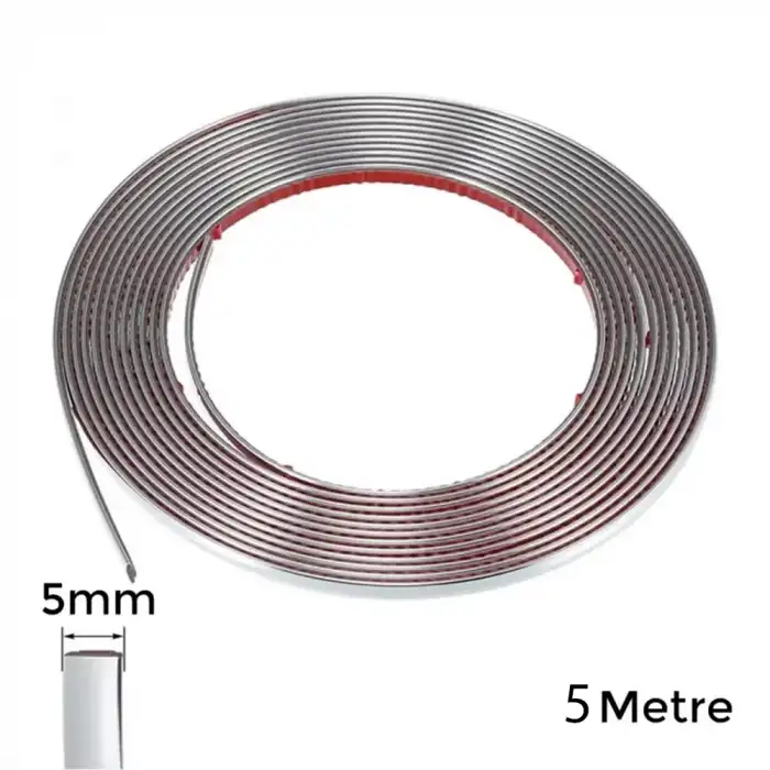 AsilTech Yapışkanlı Nikelaj Şerit Bant Çıta 5mm 5 Metre Krom