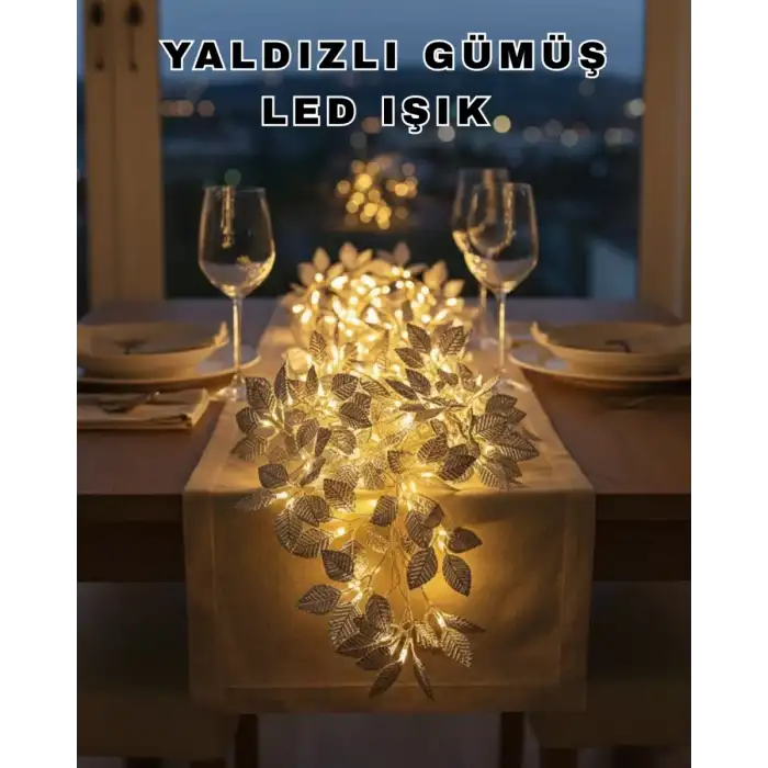 AsilTech Yaprak Şekilli Gümüş LED Işık Pilli Dekoratif Aydınlatma