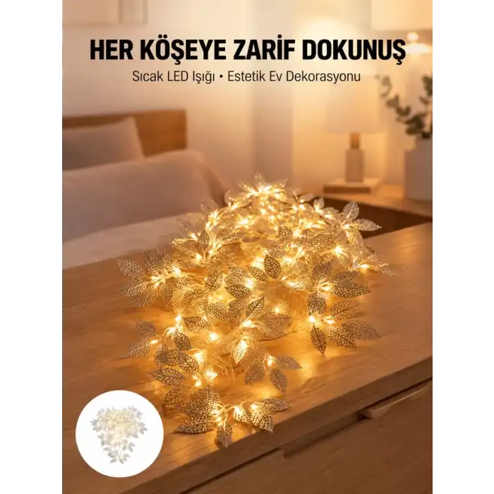 AsilTech Yaprak Şekilli Gümüş LED Işık Pilli Dekoratif Aydınlatma