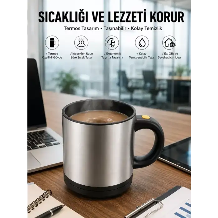AsilTech Yazılı Kupa Kendi Kendini Karıştıran Mikser Kupa Termos Bardak