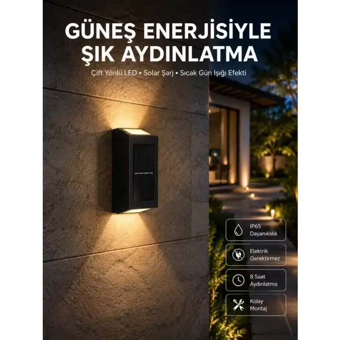 AsilTech Yeni Model Solar Çift Taraflı Duvar Lambası Dekoratif Duvar Lambası