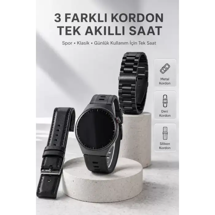 AsilTech Yeni Nesil Akıllı Saat Bluetooth Görüşme, Sağlık Takibi, AMOLED Ekran ve 3 Kordon Seti