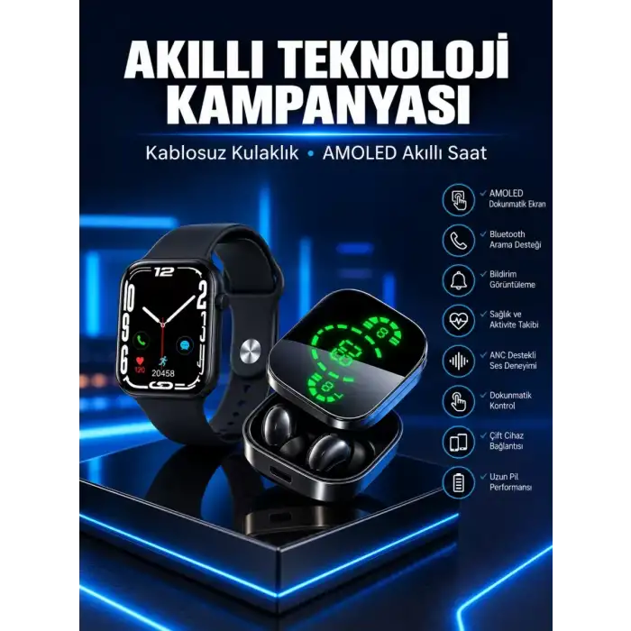 AsilTech Yeni Nesil Akıllı Saat ve Ucuz Kaliteli Bluetooth Kablosuz Kulaklık Amoled Ekran