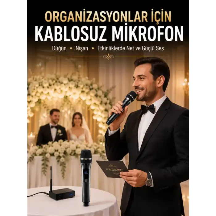 AsilTech Yeni Nesil Kablosuz El Mikrofonu Seti Dijital Ekranlı Çift Mikrofonlu