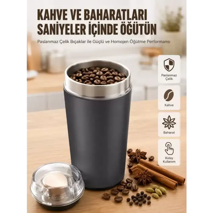 AsilTech Yeni Nesil Kahve ve Baharat Öğütücü Paslanmaz Çelik Kahve Değirmeni