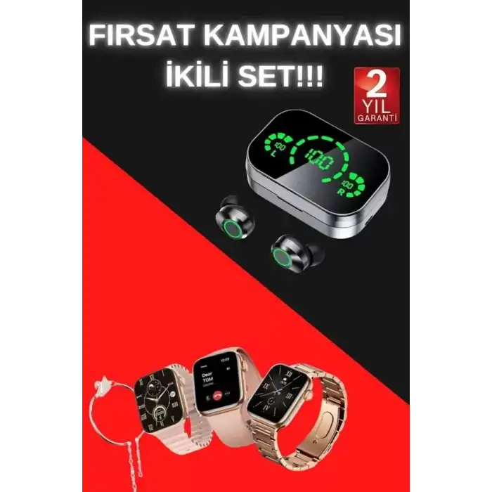 AsilTech Yeni Nesil Kaliteli Akıllı Saat ve Kablosuz Bluetooth Kulaklık Yüksek Ses Kaliteli Yeni Nesil