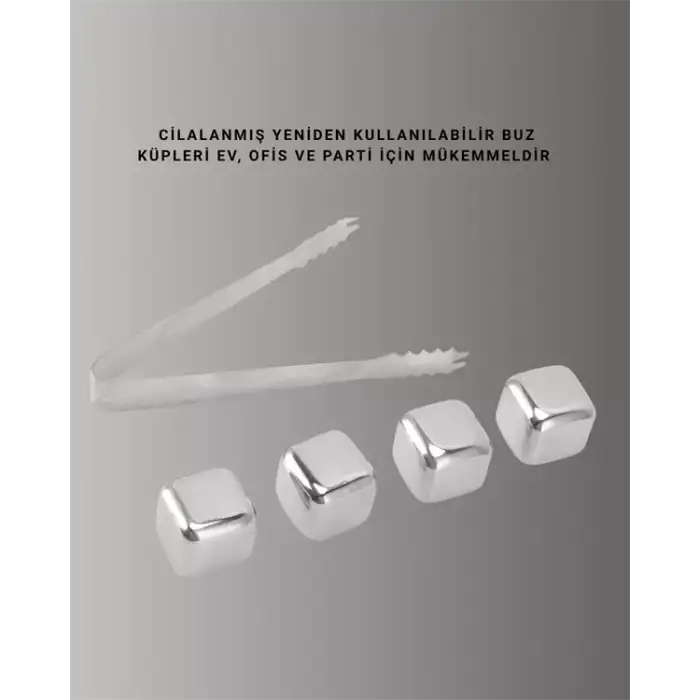 AsilTech Yeniden Kullanılabilir 304 Çelik Metal Buz Küpleri 4lü Set