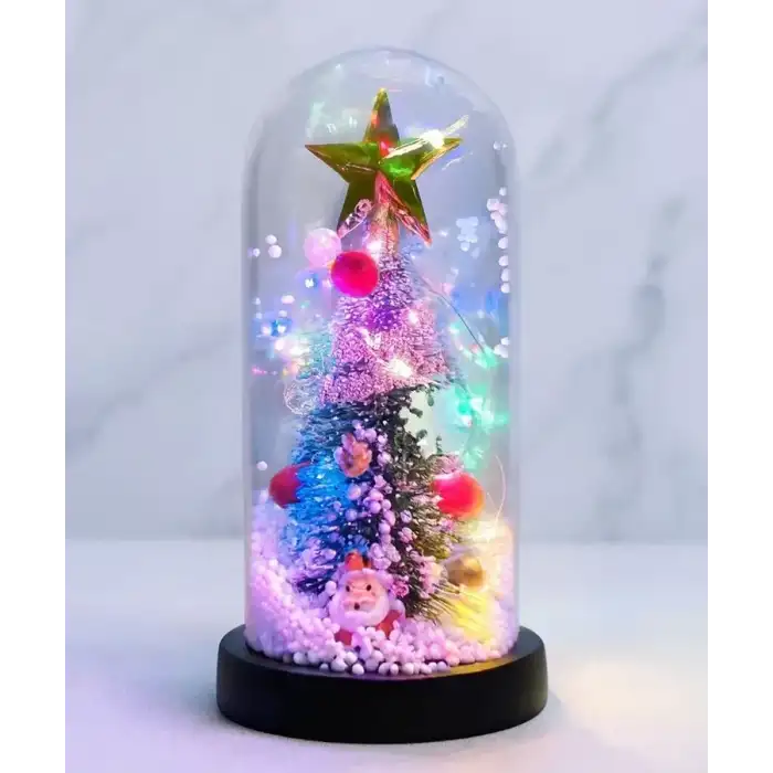 AsilTech Yılbaşı Temalı Işıklı Dekoratif Cam Fanus - Model 4