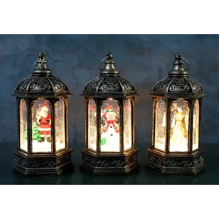 AsilTech Yılbaşı Temalı Işıklı Kar Küresi Siyah Tasarım