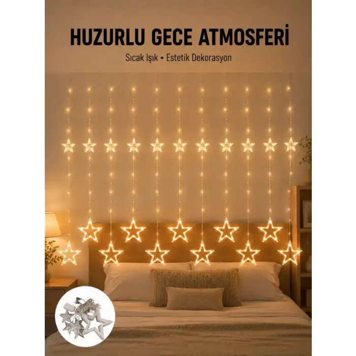 AsilTech Yıldız Desenli Perde Tipi Peri Led 3x3 Metre Aydınlatma Yeni Nesil