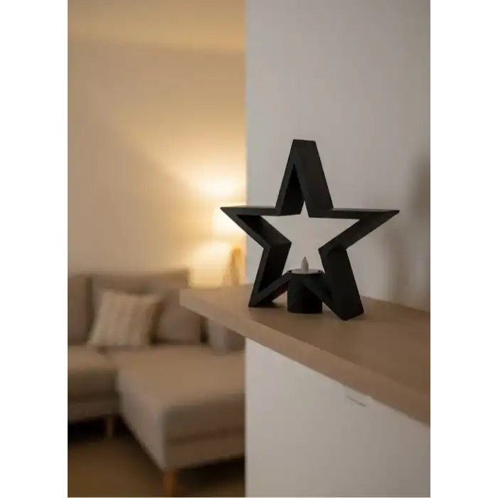 AsilTech Yıldız Mumluk Siyah Modern Salon ve Raf Dekoru