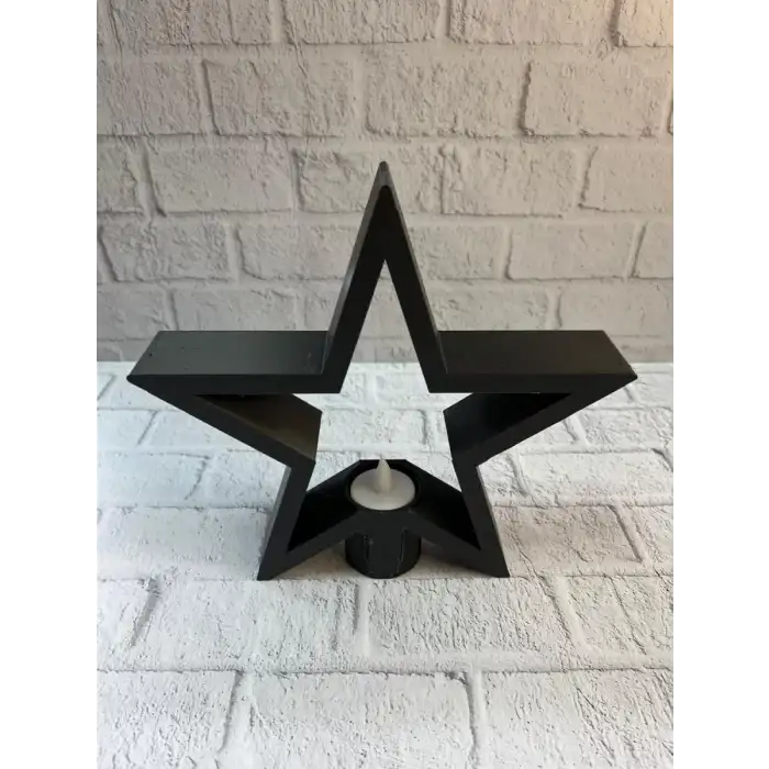 AsilTech Yıldız Mumluk Siyah Modern Salon ve Raf Dekoru