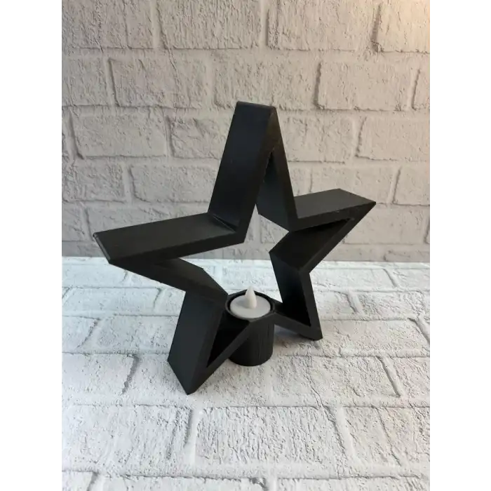 AsilTech Yıldız Mumluk Siyah Modern Salon ve Raf Dekoru