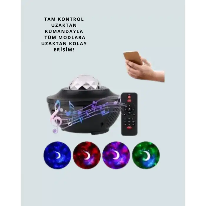 AsilTech Yıldız & Okyanus Dalga Projektörü – Bluetooth / USB Hoparlörlü