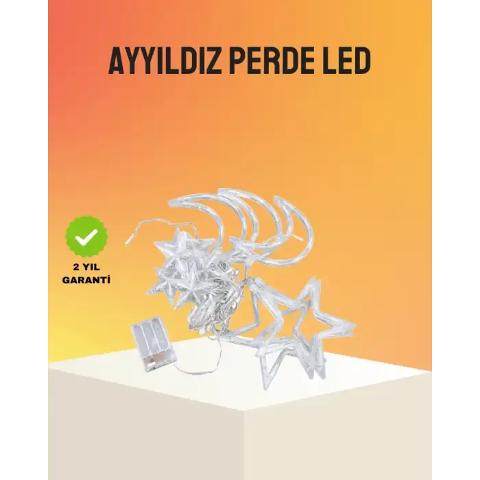 AsilTech Yıldız ve Ay Figürlü Prizli Perde LED Işık Romantik Ortam Aydınlatması