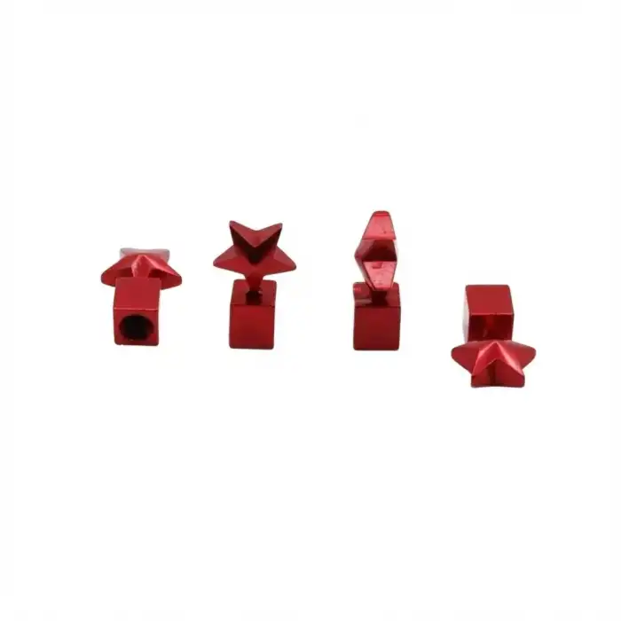 AsilTech Yıldızlı Alüminyum Sibop Kapağı 4lü Set Kırmızı