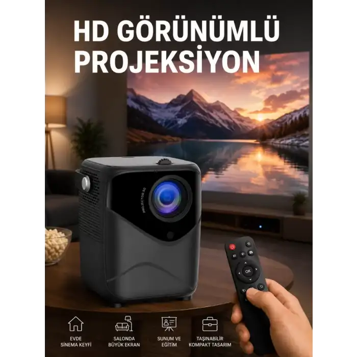 AsilTech Yüksek HD Görünümlü Taşınabilir Projeksiyon Cihazı