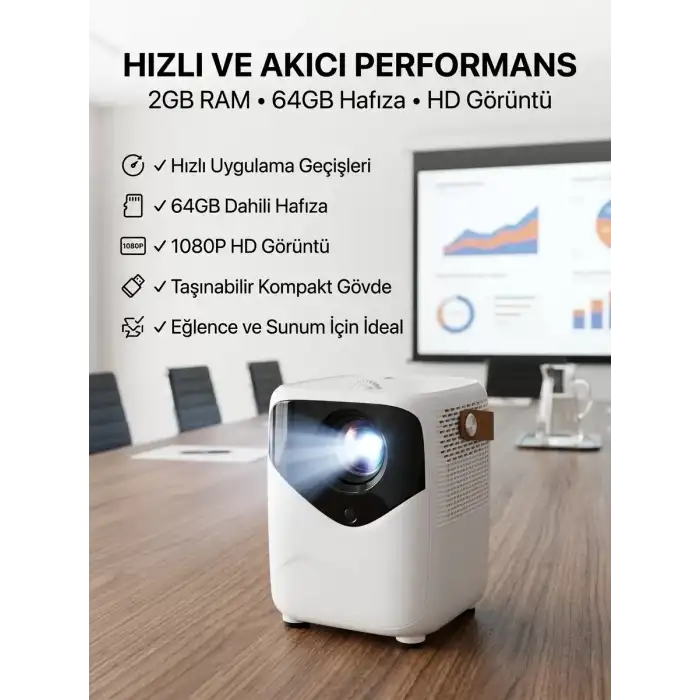 AsilTech Yüksek HD Görünümlü Taşınabilir Projeksiyon Cihazı