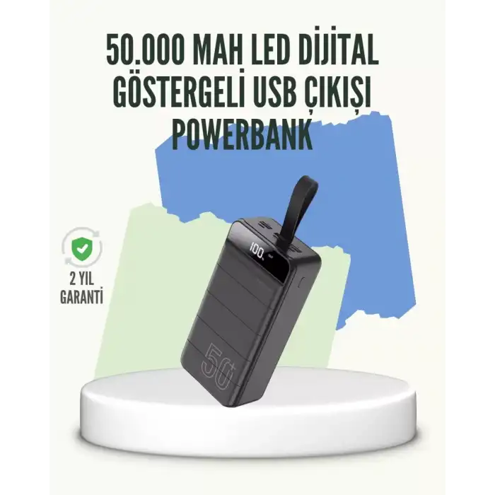 AsilTech Yüksek Kapasiteli 50.000 mAh Powerbank – Type-C, Lightning ve Micro USB Uyumlu, Çoklu Cihaz Şarj Özellikli
