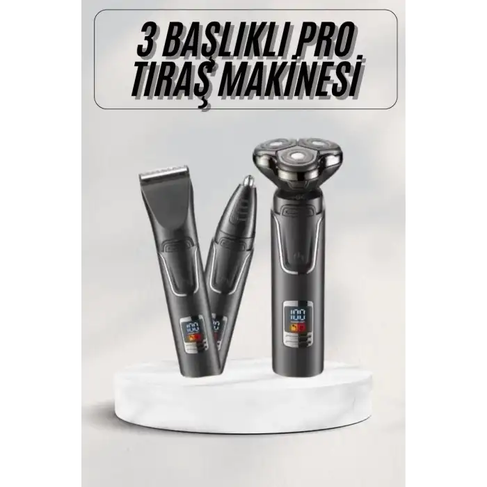 AsilTech Yüksek Performanslı 3 Başlıklı Profesyonel Şarjlı Islak ve Kuru Kullanıma Uygun