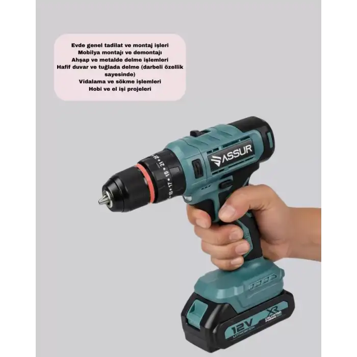 AsilTech Yüksek Performanslı Şarjlı Matkap Seti Güçlü Motor, Uzun Pil Ömrü ve 18 Parça Aksesuarlı
