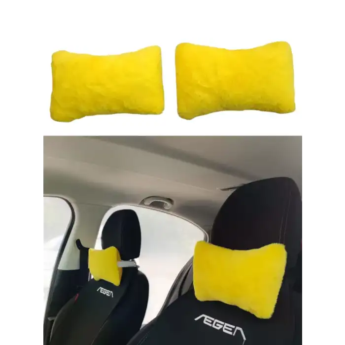 AsilTech Yumuşak Peluşlu Ortopedik Araba Seyahat Boyun Yastığı 2li Sarı