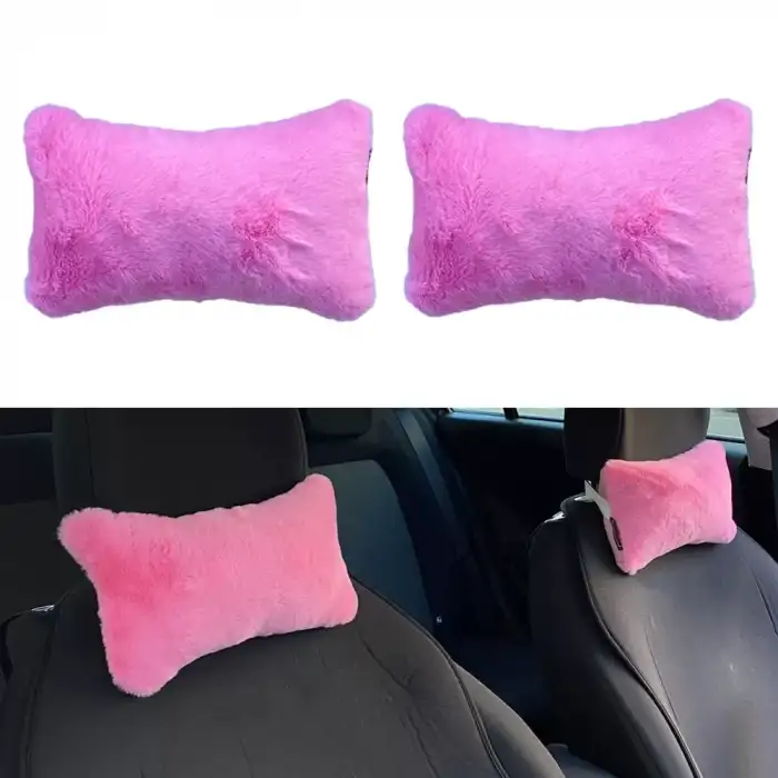 AsilTech Yumuşak Peluşlu Ortopedik Araba Seyahat Boyun Yastığı 2li Şeker Pembe